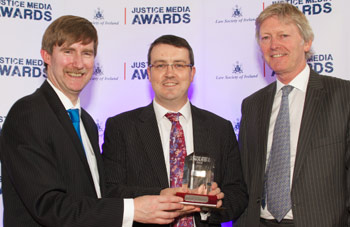 Ken Murphy, The Director General of the Law Society, John Cooke (presenter) for the radio slot: ‘Free legal advice – on Clare FM’s Morning Focus’., and James McCourt, The President of The Law Society.