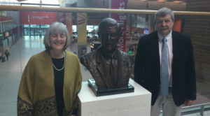 Dr O'Regan's daughter Geraldine and son Declan with the bust. Picture: Clare FM